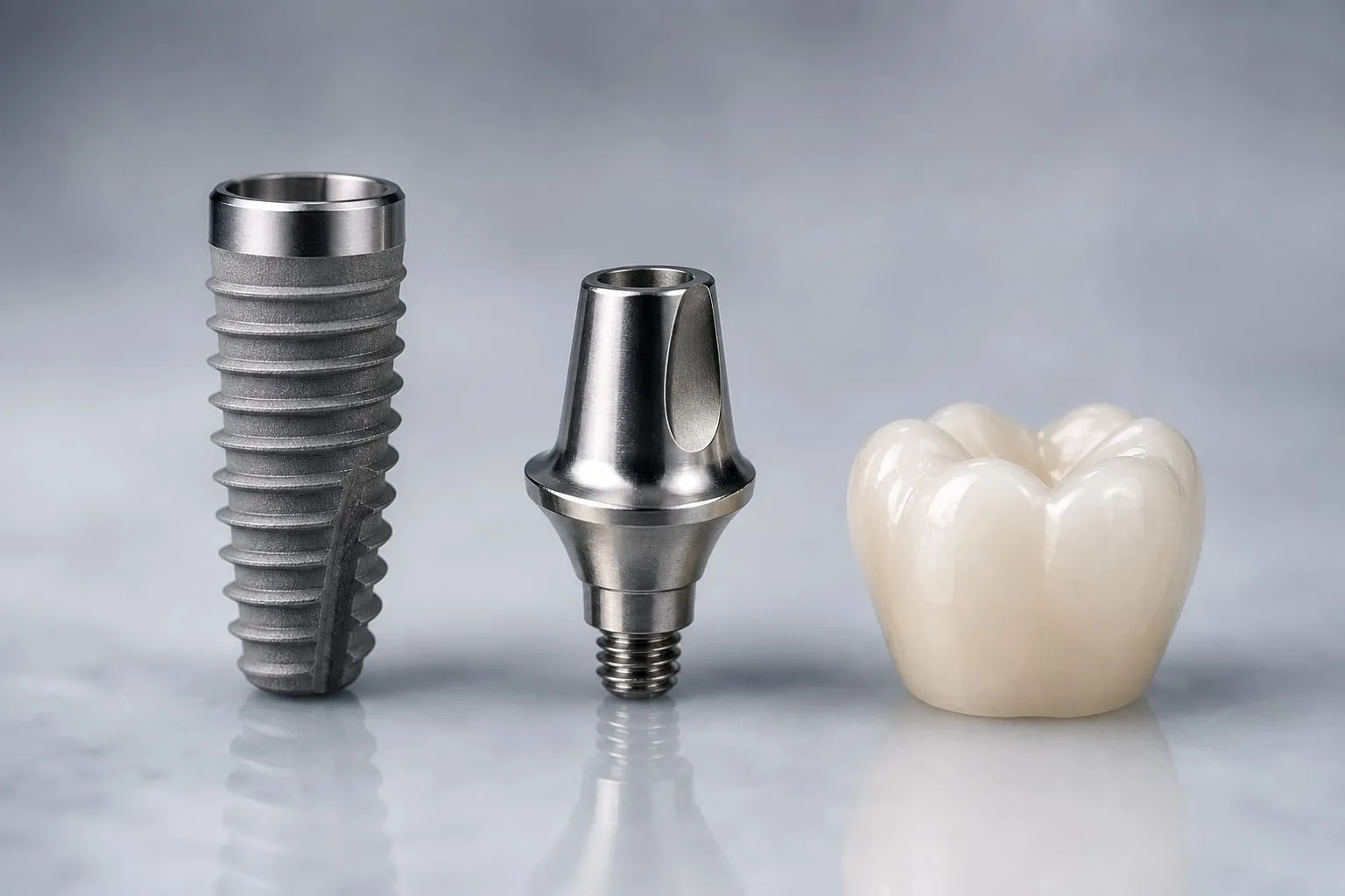 Dental implant components — the implant, abutment, and crown