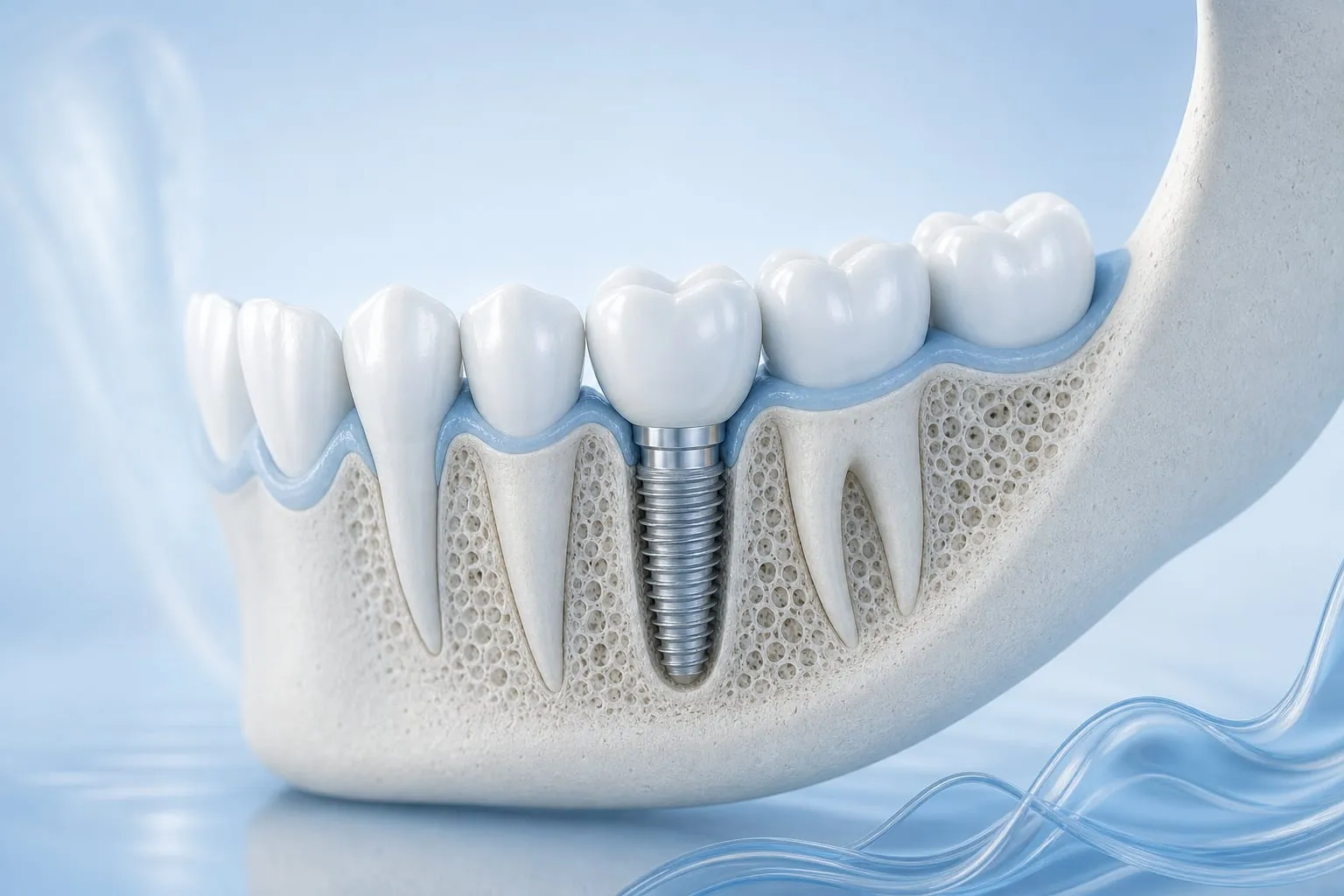 A 3D rendering of bone healing and integrating around a dental implant