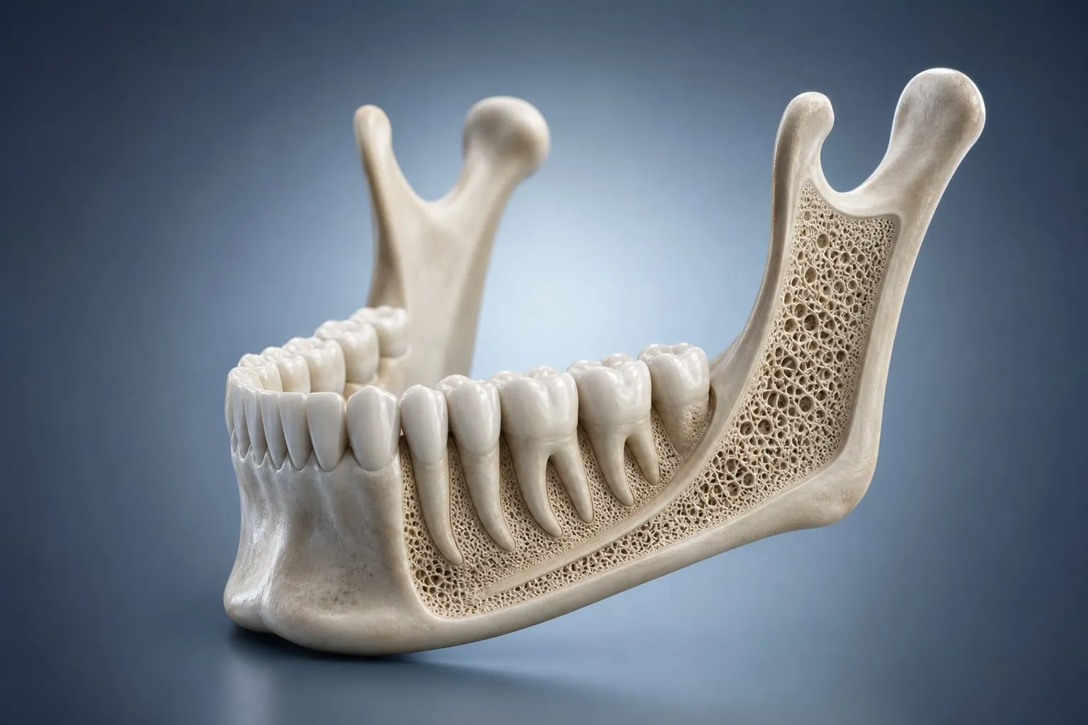 A 3D rendering of jawbone healing around a dental implant