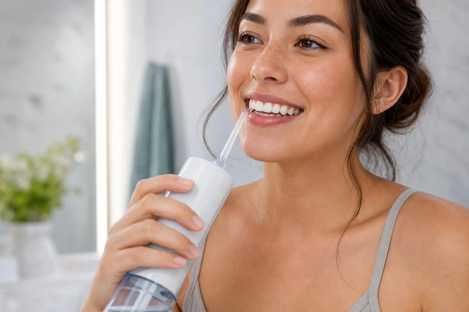 A person cleaning their teeth as part of dental implant aftercare