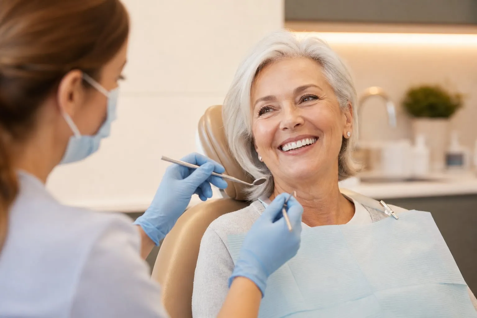 An older adult at a friendly dental checkup