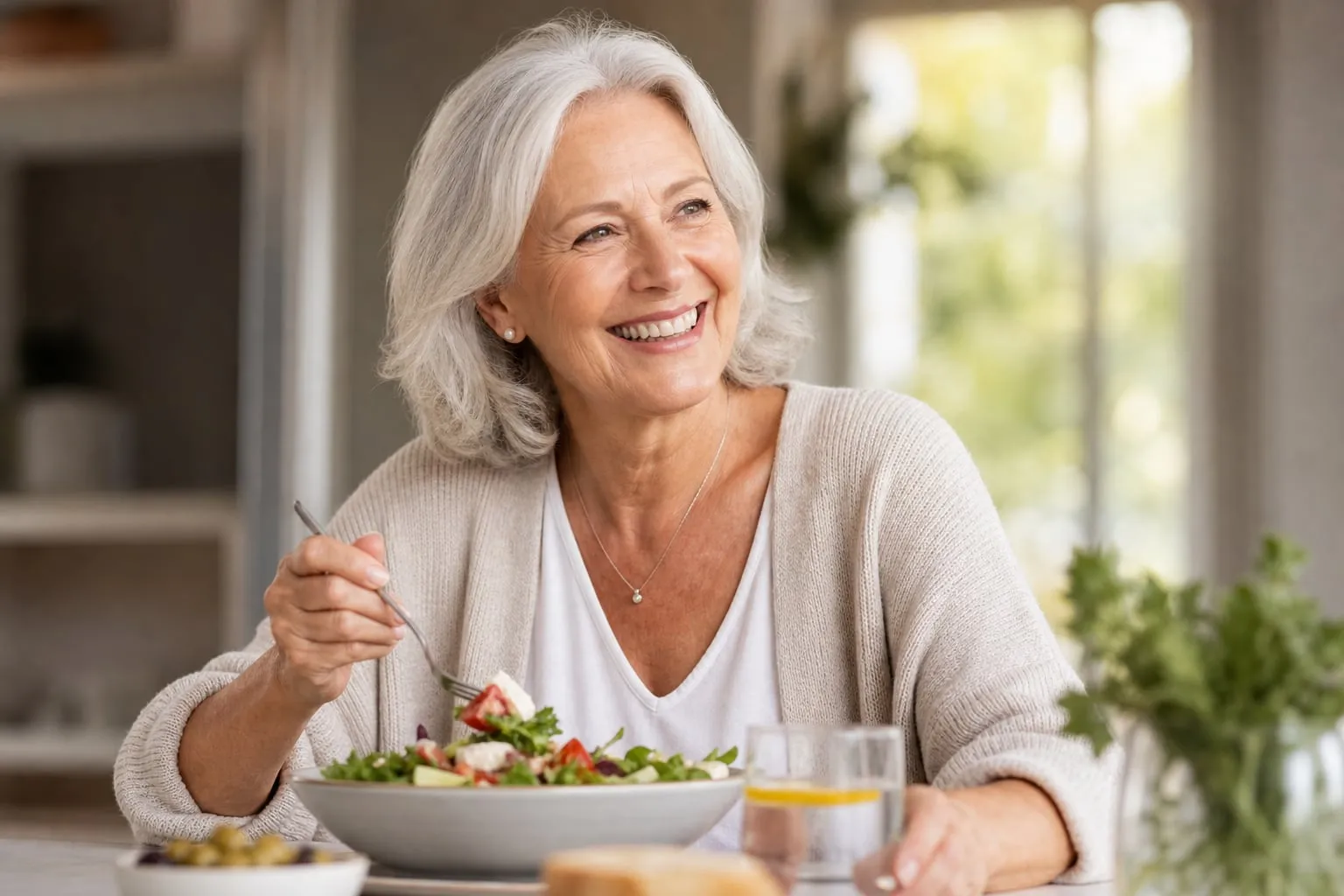 An older adult enjoying a healthy meal